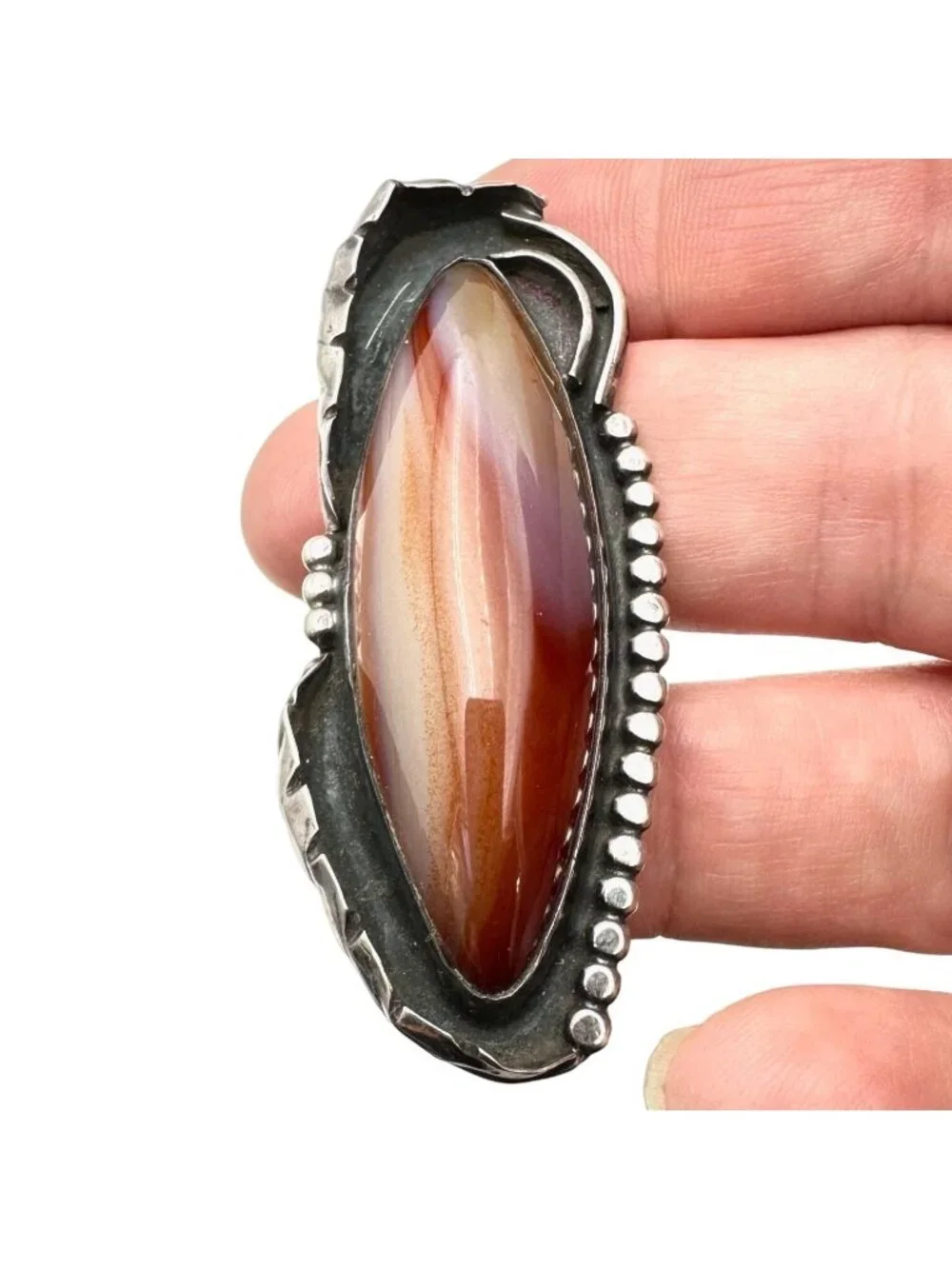 Native American Womens Mens Ring Sterling Silver Agate Ring Huge Statement